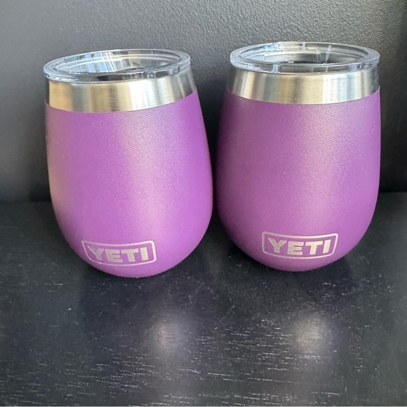 Pair of Yeti Rambler Wine Tumbler Rambler Dark Purple Eggplant Color with Lids - Picture 1 of 6